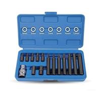 Lot de 15 douilles à choc en alliage d'acier avec entraînement 1/2", hexagonales et pour les options Torx en longueurs de 30 mm et 75 mm pour réparation automobile (type H)