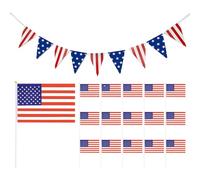 Lot de 15 drapeaux à manivelle 1 pièce Drapeau de fanion Décoration avec drapeau américain Guirlande de fanions pour la Coupe d'Europe, Accessoires pour les thèmes de fête américains