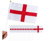 Lot de 15 drapeaux de l'Angleterre sur bâtons SEDEX 21 x 14 cm avec mât de 30 cm pour fête de la Coupe du monde 2026, fête de la St George, pub, jardin, événement sportif, rugby, football