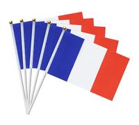 Lot de 15 Drapeaux Français à Main, Tricolore Bleu Blanc Rouge 14 x 21 cm avec Bâtonnets Blancs pour Fête Nationale, Coupe du Monde, Euro, Décoration de Jardin et Bar
