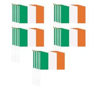 Lot de 15 drapeaux irlandais, drapeau irlandais, guirlande de fanions irlandais, petits drapeaux sur bâtons, drapeaux à main avec emblème national, décorations de fête irlandaises (14 x 21 cm)
