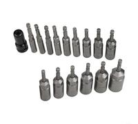 Lot de 15 embouts de tournevis à douille hexagonale de 5 à 19 mm avec poignée 1/4 pour perceuses électriques, tournevis pneumatiques et utilisation manuelle