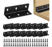 Lot de 15 équerres pour bois, 80 x 20 x 20 mm, en métal noir, en forme de L, équerre d'angle à 90 degrés pour fixation, réparation, assemblage, meubles, étagères