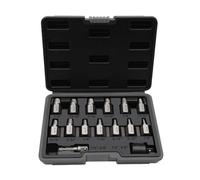 Lot de 15 extracteurs de vis pour boulons dénudés et rouillés - Acier chromé traité thermiquement - Design double tête avec embouts hexagonaux multi-cannelures - Comprend 8 extracteurs + 2 adaptateurs