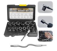 Lot de 15 extracteurs d'écrous 3/8", avec arbre flexible de 200 mm, jeu d'extracteurs d'écrous de 6,35 à 19 mm, adaptateur d'entraînement 1/4" à 3/8", kit d'extracteur d'écrous de roue