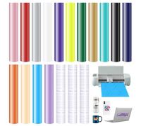 Lot de 15 feuilles de 33 x 33 cm en vinyle intelligent permanent pour Cricut Explore 3 / Maker 3 avec 3 traceurs de film de transfert en vinyle pour traceur - Film autocollant pour bricolage, coque de