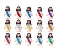 Lot de 15 figurines Jésus, figurines de crèche, mini figurines Jésus aux couleurs aléatoires, figurines de crèche pour activités religieuses, école du dimanche et cadeaux de baptême, petites figurines
