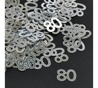 Lot de 15 g/sachets de confettis argentés en forme de chiffre 1, 5, 30, 50, 60, 90, à faire soi-même, pour enfants et adultes, anniversaire de mariage (argent 80)