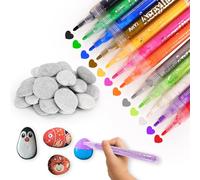 Lot de 15 galets plats à peindre et 12 couleurs, imperméables, marqueurs acryliques pour galets de rivière, pierres décoratives de 3 à 5 cm pour travaux manuels