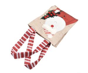 Lot de 15 grands sacs fourre-tout en lin réutilisables avec poignées pour cadeaux - Motif Père Noël festif - 19 x 15,5 x 4,5 cm