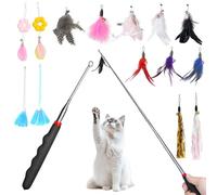 Lot de 15 jouets interactifs pour chats d'intérieur et adultes - Baguette télescopique en forme de crevettes - Ruban en peluche noir - Cigale et insectes volants (style 2)