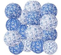 Lot de 15 lanternes chinoises en papier à suspendre - 25,4 cm - 25,4 cm - Bleu et blanc - Lanterne ronde chinoise - Décoration d'intérieur pour anniversaire, fête prénatale, mariage