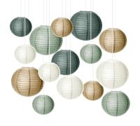 Lot de 15 lanternes en papier chinoises - Vert sauge - Décoration de fête pour jardin, fête, douche nuptiale, fête prénatale, anniversaire, mariage, remise de diplôme
