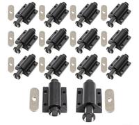 Lot de 15 loquets d'ouverture magnétiques pour portes d'armoires avec amortissement à ressort intégré et boîtier en plastique ABS (noir)
