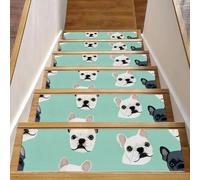 Lot de 15 marches d'escalier antidérapantes de 20,3 x 76,2 cm pour marches en bois, lavables et résistantes aux taches pour enfants, personnes âgées et chiens, bouledogue français