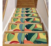Lot de 15 marches d'escalier antidérapantes - Feuilles et fleurs - Pour marches en bois - Lavables et réutilisables - Pour enfants et chiens - 20,3 x 76,2 cm