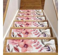 Lot de 15 marches d'escalier antidérapantes - Fleurs roses avec feuilles - Pour marches en bois - Lavables et réutilisables - Pour enfants et chiens - 20,3 x 76,2 cm