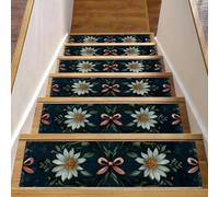 Lot de 15 marches d'escalier antidérapantes - Motif de nœuds et de fleurs - Pour marches en bois d'intérieur - Lavables et réutilisables - Pour enfants et chiens - 20,3 x 76,2 cm