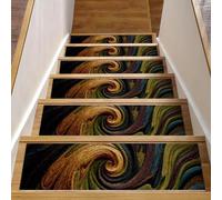 Lot de 15 marches d'escalier antidérapantes - Motif tourbillon mystérieux abstrait - 2 marches d'escalier en bois - Lavables et réutilisables - Pour enfants et chiens - 20,3 x 76,2 cm