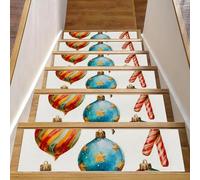 Lot de 15 marches d'escalier antidérapantes pour marches en bois, 20,3 x 76,2 cm, tapis de sécurité pour enfants, personnes âgées et chiens, boules de Noël, sucre d'orge et ruban