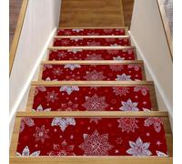 Lot de 15 marches d'escalier antidérapantes pour marches en bois, 20,3 x 76,2 cm, tapis de sécurité pour enfants, personnes âgées et chiens, motif flocons de neige et étoiles de Noël rouge et blanc