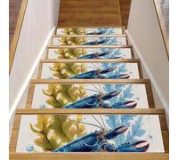 Lot de 15 marches d'escalier antidérapantes pour marches en bois, 20,3 x 76,2 cm, tapis de sécurité pour enfants, personnes âgées et chiens, motif homard aquarelle, algues marines avec bulles et