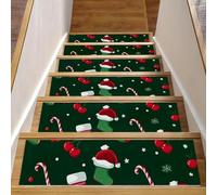 Lot de 15 marches d'escalier antidérapantes pour marches en bois, 20,3 x 76,2 cm, tapis de sécurité pour enfants, personnes âgées et chiens, chapeau de Père Noël avec chaussette et canne à sucre
