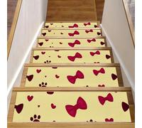 Lot de 15 marches d'escalier antidérapantes pour marches en bois, 20,3 x 76,2 cm, tapis de sécurité pour enfants, personnes âgées et chiens, pattes de chien mignons, nœuds papillon et cœurs
