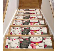 Lot de 15 marches d'escalier antidérapantes pour marches en bois, 20,3 x 76,2 cm, tapis de sécurité pour enfants, personnes âgées et chiens, sans couture, chats porte-bonheur mignons