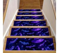 Lot de 15 marches d'escalier antidérapantes pour marches en bois, 20,3 x 76,2 cm, tapis de sécurité pour enfants, personnes âgées et chiens, chapeau d'Halloween, chauve-souris, étoiles, fond violet