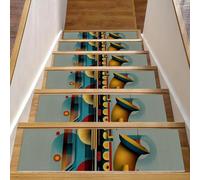 Lot de 15 marches d'escalier antidérapantes sur le thème musical (3) pour marches en bois d'intérieur, lavables et réutilisables pour enfants et chiens, 20,3 x 76,2 cm