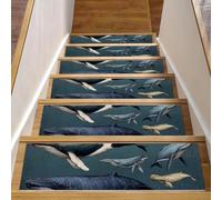 Lot de 15 marches d'escalier pour marches en bois, mammifères marins avec baleines (3) tapis d'escalier pour animaux de compagnie, chiens, personnes âgées 20,3 x 76,2 cm