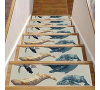 Lot de 15 marches d'escalier réutilisables en bois avec mammifères marins avec baleines pour animaux domestiques