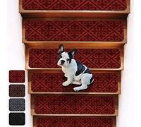 Lot de 15 Marchette D'escalier Auto-adhésif Tapis D'escalier Antidérapants Pour Marches En Bois Tapis D'intérieur Amovible De 76 X 21cm Pour Chiens Enfants Aînés (Rouge,Kit De15 Marchettes)