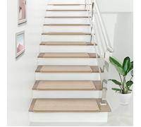 Lot de 15 marchettes d'escalier rectangulaires antidérpantes 65 x 24 cm avec bord beige