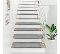 Lot de 15 marchettes d'escalier rectangulaires antidérpantes 65 x 24 cm avec bord gris clair