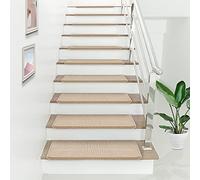 Lot de 15 Marchettes d'Escalier Rectangulaires Tapis de Marche Antidérpantes 65 x 24 cm avec Bord de 4 cm Polypropylène Beige