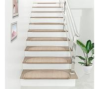 Lot de 15 Marchettes d'Escalier Semi-Circulaires Tapis de Marche Antidérpantes 65 x 24 cm avec Bord de 4 cm Polypropylène Beige