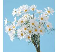 Lot de 15 marguerites artificielles résistantes aux UV - Fleurs sauvages avec tiges - Fausse verdure - Arbustes - Plantes à faire soi-même pour décoration de mariage, décoration d'intérieur (blanc)