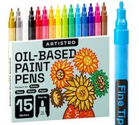 Lot de 15 Marqueurs à l’Huile, à Séchage Rapide, Permanents, Imperméables et à Pointe Fine Pour Peinture sur Roche, Pierre, Céramique, Verre, Bois, Plastique, Tasses, Métal, Tissu, Toile.