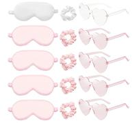 Lot de 15 masques en satin doux pour les yeux, bagues pour cheveux, lunettes en forme de cœur, accessoires de demoiselle d'honneur, mariages, voyages (1 lot blanc + 4 ensembles de rose)