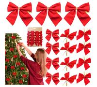 Lot de 15 mini nœuds de Noël en velours rouge de luxe avec attaches métalliques dorées pour couronne, sapin de Noël, décoration pour maison, fête de Noël (7 cm)