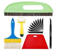 Lot de 15 outils de lissage pour papier peint - Avec brosse à tapisser, raclette, rouleaux et outil de coupe - Kit de suspension pour papier peint pour contact adhésif - Kit d'application (rouge)