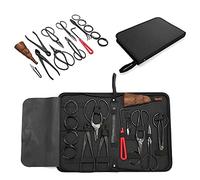 Lot de 15 Outils pour bonsaï, RoseFlower Outils de Jardinage Ciseaux Cisaille en Carbon Steel, Coupe Concave et Coupe-Bouton, séparateur de Coffre, Professional Bonsai Tool Kit pour Jardin Topiaire