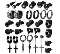 Lot de 15 paires de boucles d'oreilles pour homme et femme - Style gothique punk Y2K - En acier inoxydable - Boucles d'oreilles créoles pendantes en forme de croix - Noir argent et or - Cadeau