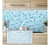 Lot de 15 panneaux muraux 3D en PVC - Aspect mosaïque - Bleu - 7,5 m² - Pour salon, cuisine et salle de bain - Montage facile