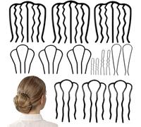 Lot de 15 peignes à cheveux latéraux en métal - Peigne français torsadé vintage en forme de U pour chignons, épingles à dents - Accessoires pour femmes et filles