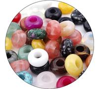 Lot de 15 perles en pierre précieuse à grand trou pour la fabrication de bijoux, perles en pierre naturelle macramé (multicolore, 5 x 10 mm)