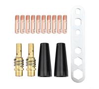 Lot de 15 pièces de soudage MIG pour torches 15AK MB15, pointes de contact de 0,8 mm, buses sans gaz à noyau de flux, supports de diffuseur, construction en laiton cuivre avec clé