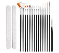 Lot de 15 pinceaux à ongles en gel UV (15 pièces) pour limes à ongles, peinture acrylique, pour la conception des ongles, pinceaux, détails, peinture, mélange, noir